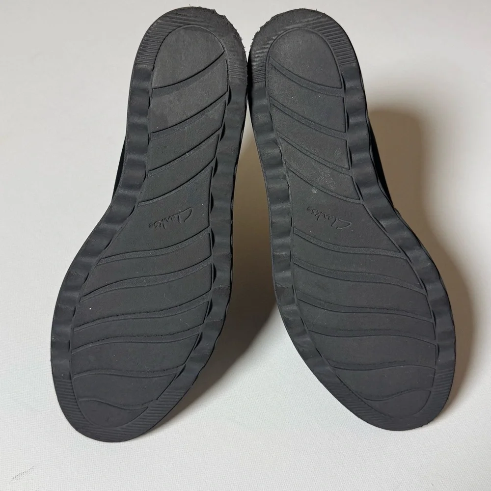 Clarks Collection Black‎ Suede Platform Loafers Bow Detail 7M